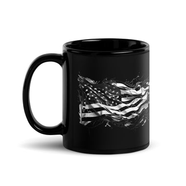 Black and White American Flag Black Glossy Mug